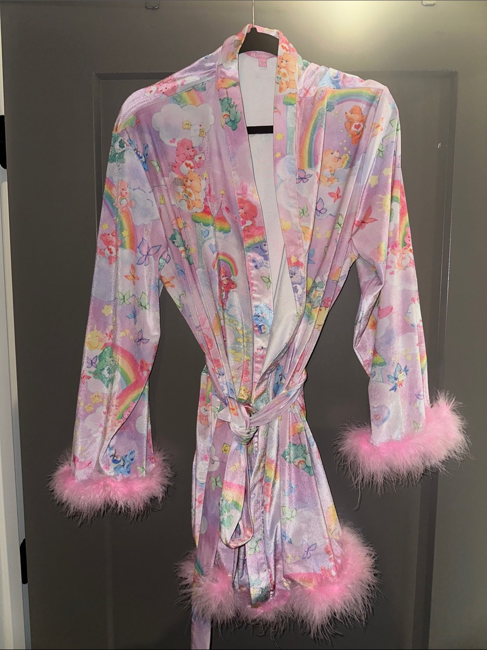Dollskill x CareBears Robe with Pink Feather Trim